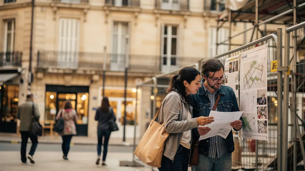 Place de marché historique avec immeubles anciens en cours de rénovation