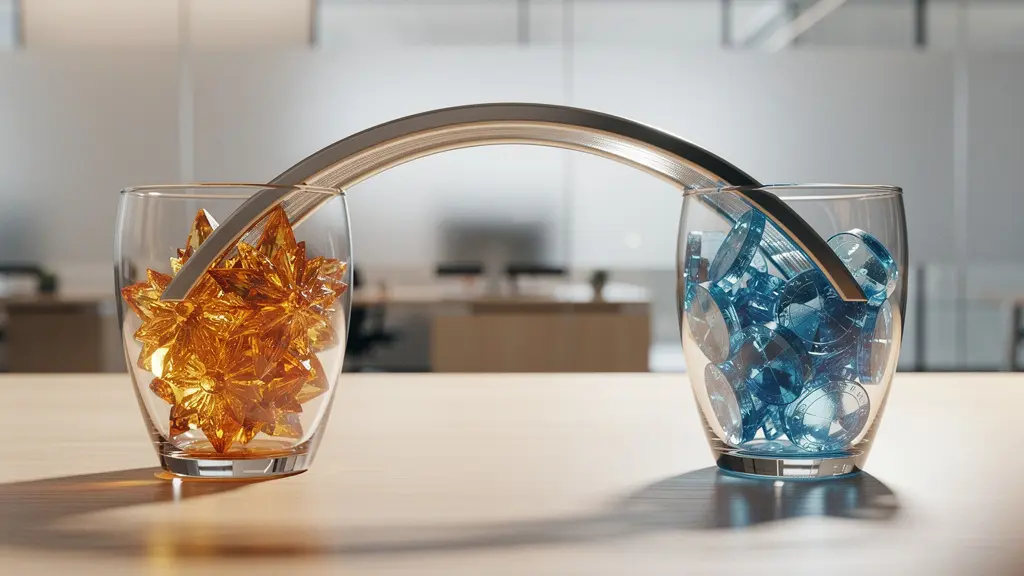 Vue aérienne minimaliste d'un bureau moderne avec documents de transfert d'épargne retraite