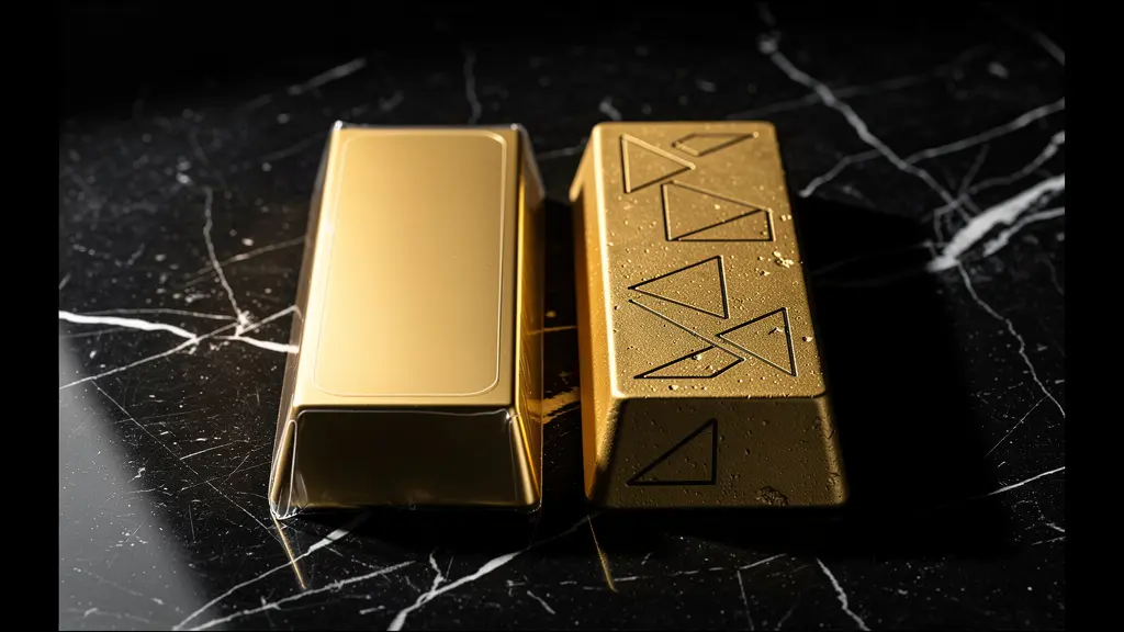 Comparaison visuelle entre un lingot certifié LBMA avec son scellé intact et un lingot sans certification