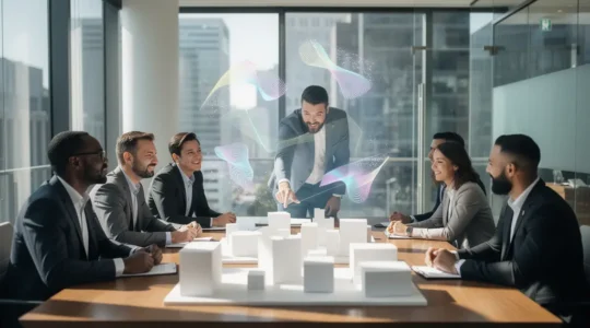 Groupe d'investisseurs analysant des données d'investissement collectif autour d'une table