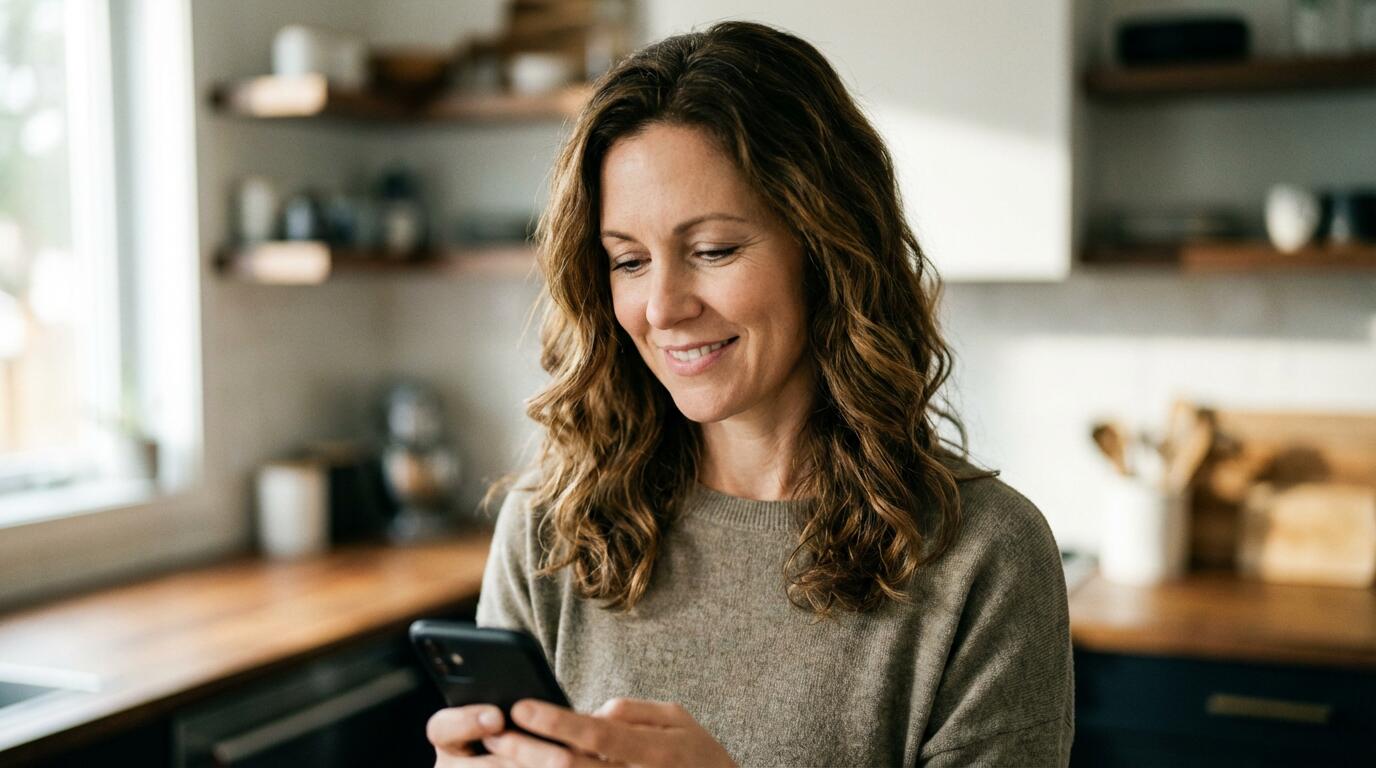Femme vérifiant une notification de dividendes SCPI sur smartphone