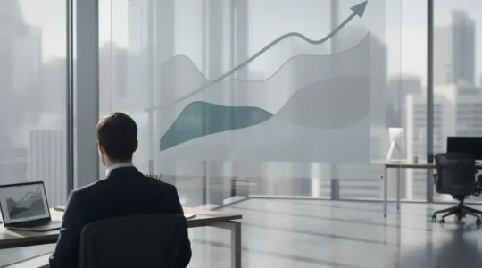 Investisseur professionnel analysant des données de performance d'entreprises non cotées dans un environnement de bureau moderne