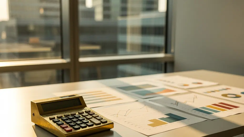 Un investisseur examine des graphiques d'obligations sur un bureau avec calculatrice et documents financiers