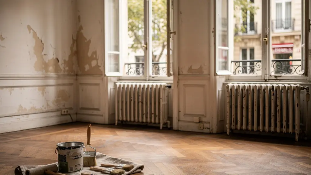 Appartement ancien nécessitant rénovation avec devis et plans de travaux en avant-plan