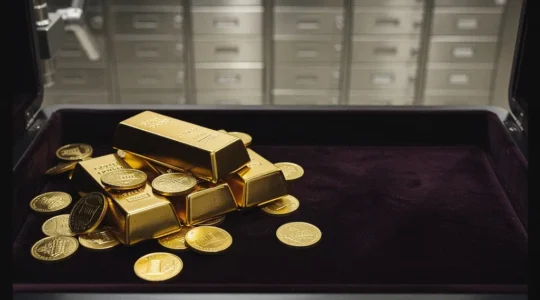 Lingots et pièces d'or sécurisés dans un environnement de coffre-fort professionnel