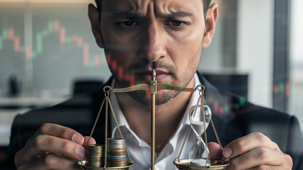 Investisseur face à une balance symbolisant l'équilibre entre risque toléré et capacité financière réelle