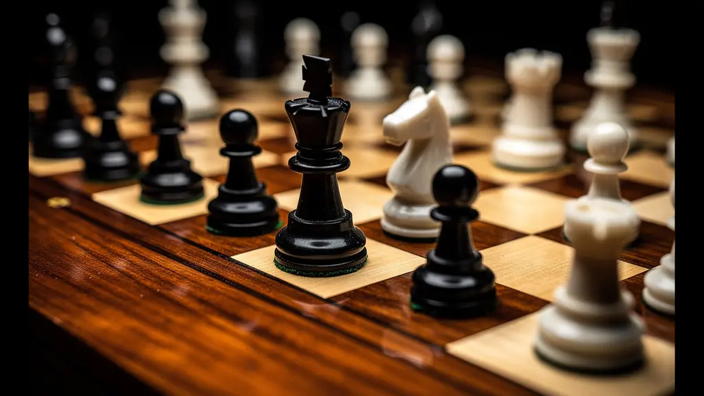 Vue macro d'un échiquier avec des pièces suggérant différentes stratégies possibles, illustrant le conflit de visions.